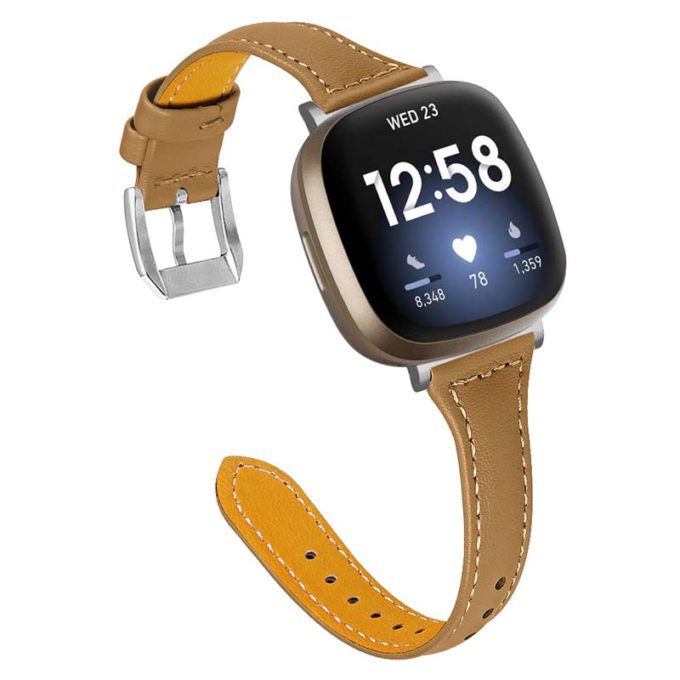 fb.l37.3 Main Tan StrapsCo Slim Narrow Genuine Leather Watch Band Strap for Fitbit Versa 3 Fitbit Sense