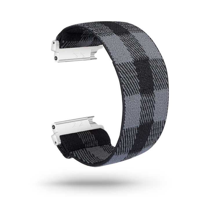 fb.ny13.131 Main Black Grey Plaid StrapsCo Nylon Elastic Watch Band Strap for Fitbit Versa
