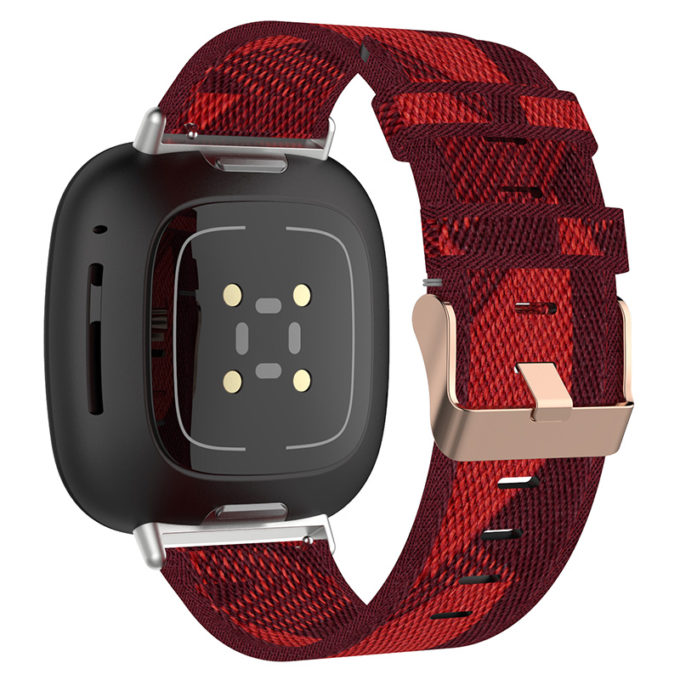 fb.ny15.6 Back Red StrapsCo Woven Canvas Watch Band Strap with Rose Gold Buckle for Fitbit Versa 3 Fitbit Sense