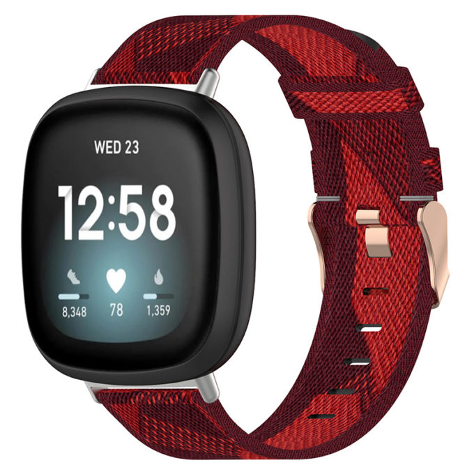 fb.ny15.6 Main Red StrapsCo Woven Canvas Watch Band Strap with Rose Gold Buckle for Fitbit Versa 3 Fitbit Sense