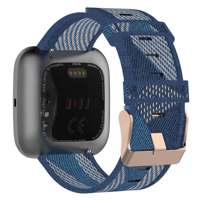 fb.ny17.5 Back Blue StrapsCo Canvas Woven Watch Band Strap with Rose Gold Buckle for Fitbit Versa Versa 2 Versa Lite