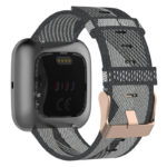 fb.ny17.7 Back Grey StrapsCo Canvas Woven Watch Band Strap with Rose Gold Buckle for Fitbit Versa Versa 2 Versa Lite