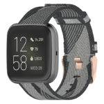 fb.ny17.7 Main Grey StrapsCo Canvas Woven Watch Band Strap with Rose Gold Buckle for Fitbit Versa Versa 2 Versa Lite