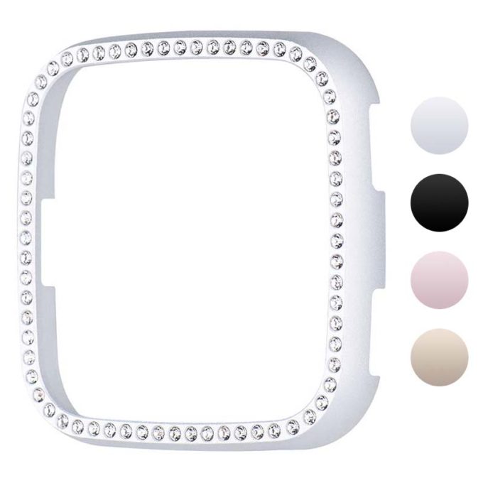 fb.pc11.ss Gallery Silver StrapsCo Alloy Metal Protective Case w Rhinestones for Fitbit Versa