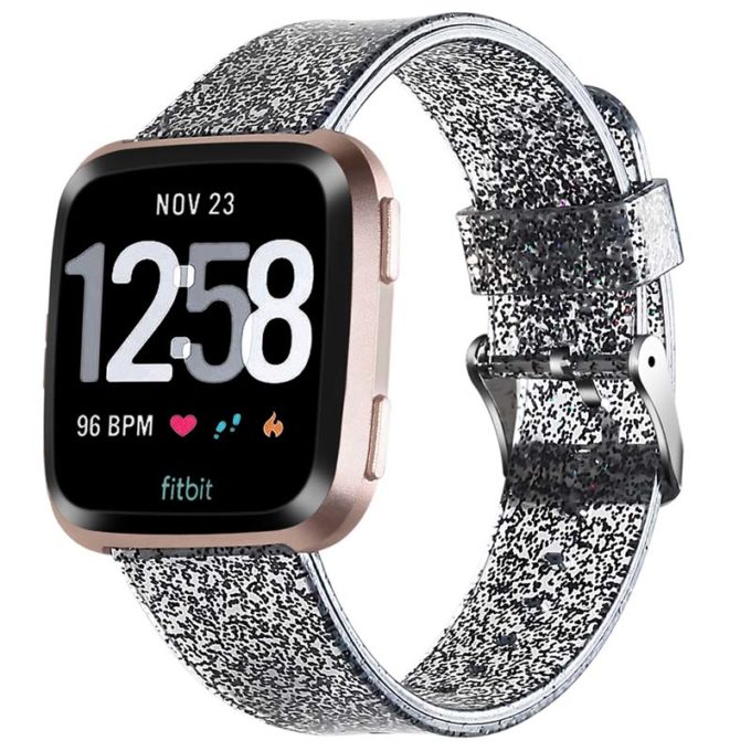 fb.r52.1 Main Black StrapsCo Silicone Rubber Clear Glitter Watch Strap for Fitbit Versa Versa 2