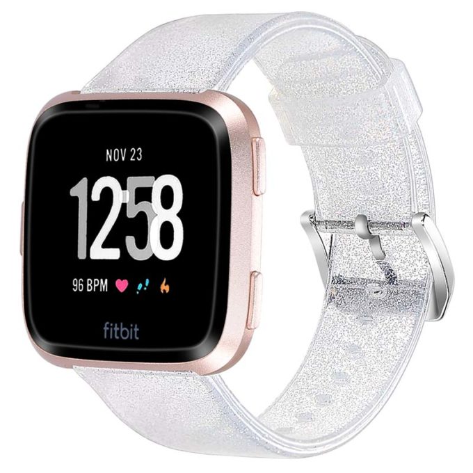 fb.r52.22a Main Silver StrapsCo Silicone Rubber Clear Glitter Watch Strap for Fitbit Versa Versa 2