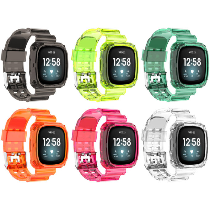 fb.r54 All Color StrapsCo Silicone Rubber Watch Band Strap with Protective Case for Fitbit Versa 3 Fitbit Sense