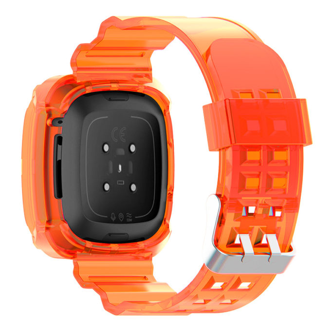 fb.r54.12 Back Orange StrapsCo Silicone Rubber Watch Band Strap with Protective Case for Fitbit Versa 3 Fitbit Sense