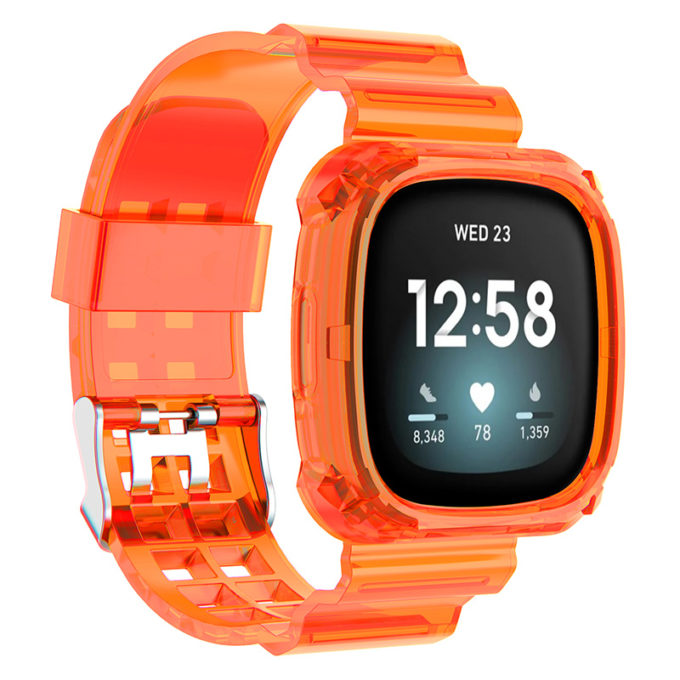 fb.r54.12 Main Orange StrapsCo Silicone Rubber Watch Band Strap with Protective Case for Fitbit Versa 3 Fitbit Sense