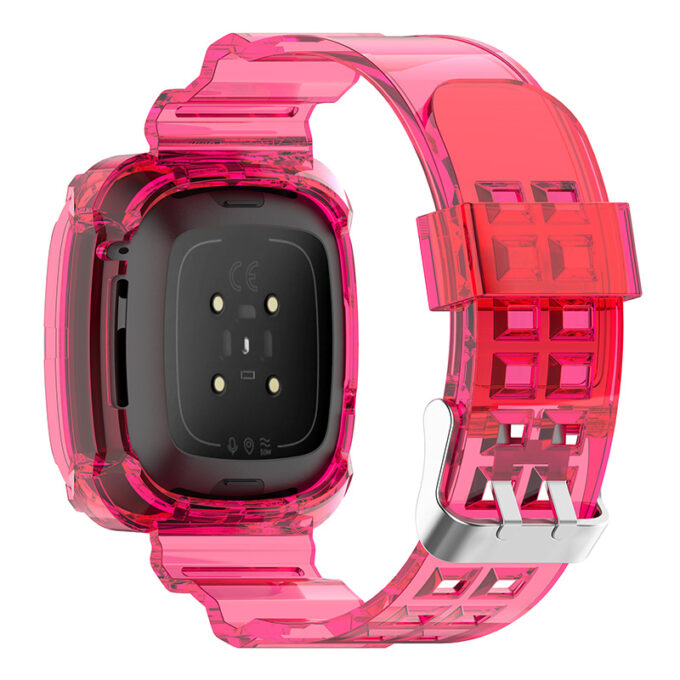 fb.r54.13 Back Pink StrapsCo Silicone Rubber Watch Band Strap with Protective Case for Fitbit Versa 3 Fitbit Sense