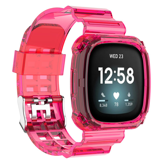 fb.r54.13 Main Pink StrapsCo Silicone Rubber Watch Band Strap with Protective Case for Fitbit Versa 3 Fitbit Sense