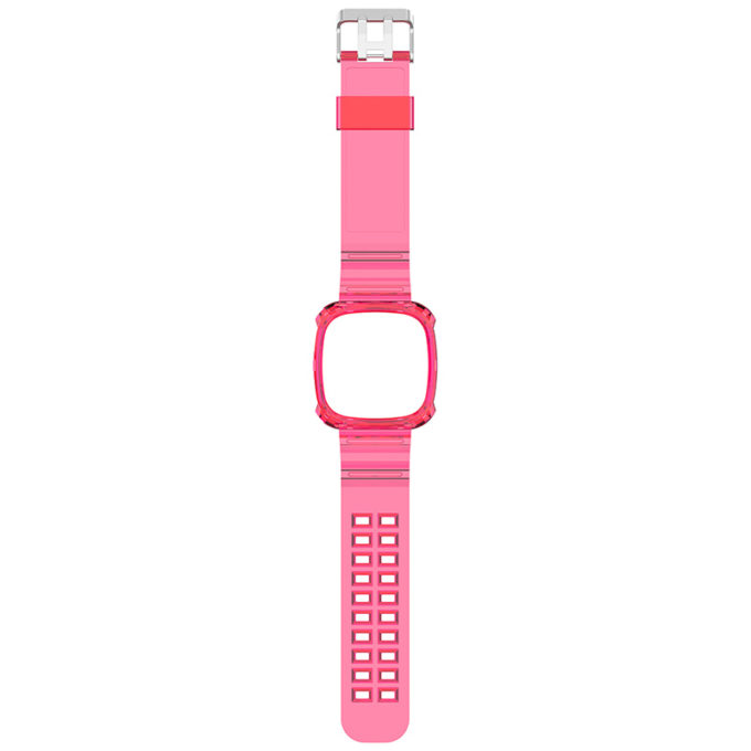fb.r54.13 Up Pink StrapsCo Silicone Rubber Watch Band Strap with Protective Case for Fitbit Versa 3 Fitbit Sense