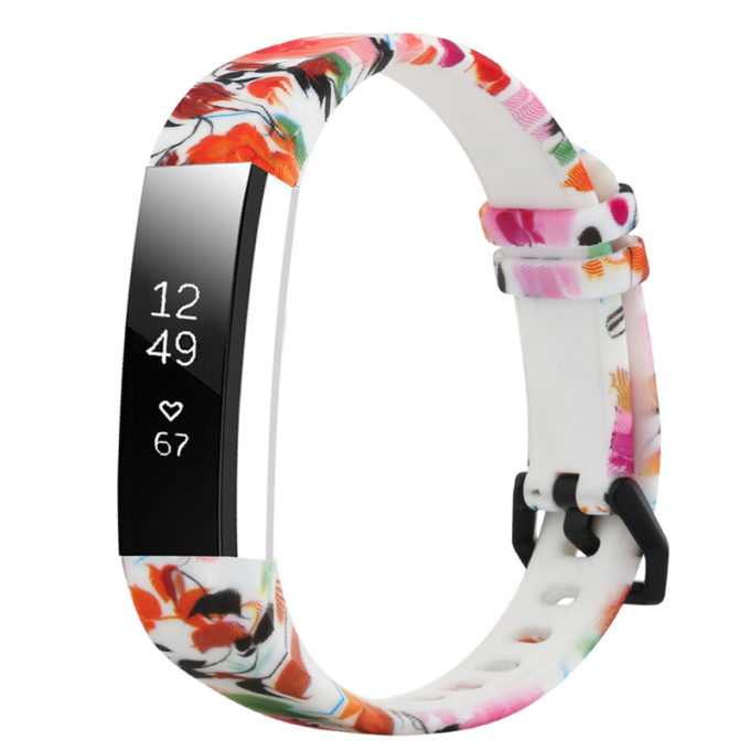 fb.r55.c Main White Floral StrapsCo Patterned Silicone Rubber Watch Band Strap for Fitbit Alta Alta HR