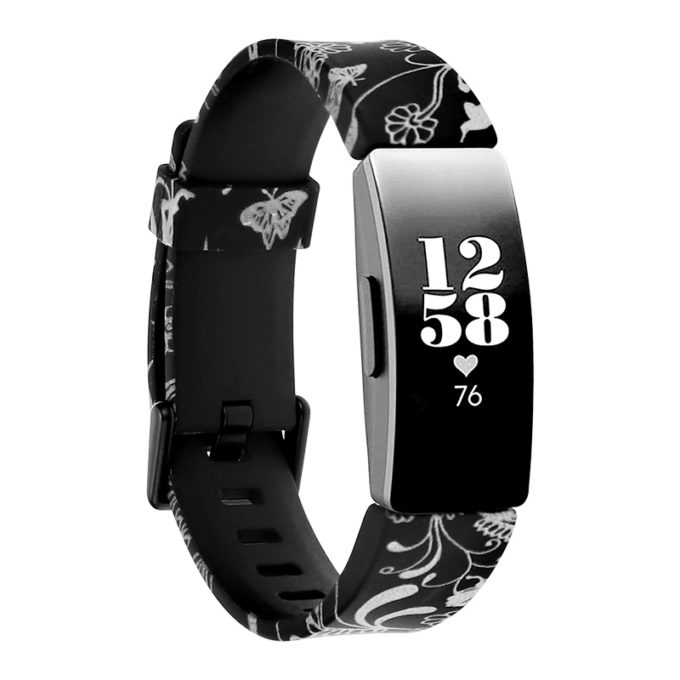 fb.r56.h Main Silver Hummingbird StrapsCo Patterned Silicone Rubber Watch Band Strap for Fitbit Inspire Insipre HR
