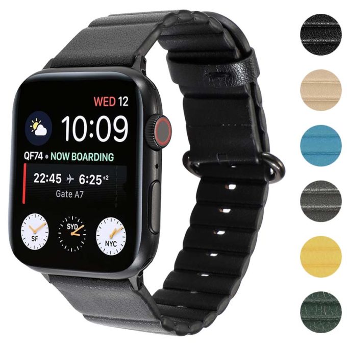 a.l13.1 Gallery Black StrapsCo Genuine Leather Link Band Strap for Apple Watch 38mm 40mm 42mm 44mm