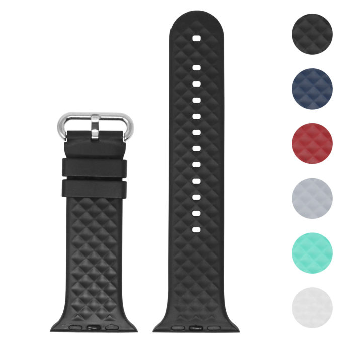 a.r17.1 Gallery Black StrapsCo Silicone Rubber Waffle Grooved Band Strap for Apple Watch 38mm 40mm 42mm 44mm