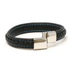 Bx1.1.5.ps Alt Black With Blue Stitching (Polished Silver Clasp) StrapsCo Braided Leather Bracelet