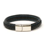 Bx1.1.5.ps Main Black With Blue Stitching (Polished Silver Clasp) StrapsCo Braided Leather Bracelet