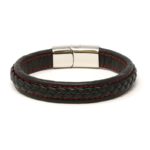 Bx1.1.6.ps Back Black With Red Stitching (Polished Silver Clasp) StrapsCo Braided Leather Bracelet