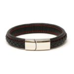 Bx1.1.6.ps Main Black With Red Stitching (Polished Silver Clasp) StrapsCo Braided Leather Bracelet