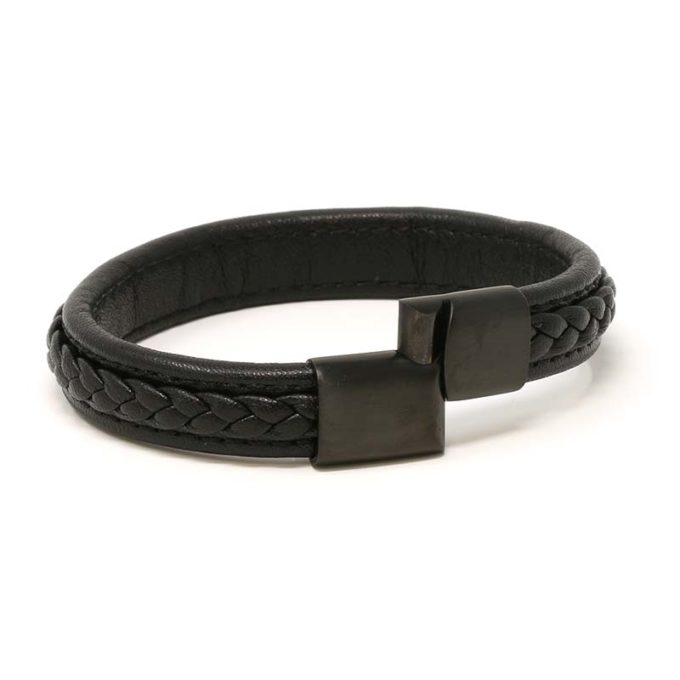 Bx1.1.mb Alt Black With Black Stitching (Brushed Black Clasp) StrapsCo Braided Leather Bracelet