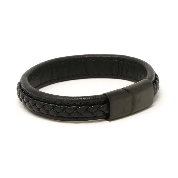 Bx1.1.mb Angle Black With Black Stitching (Brushed Black Clasp) StrapsCo Braided Leather Bracelet