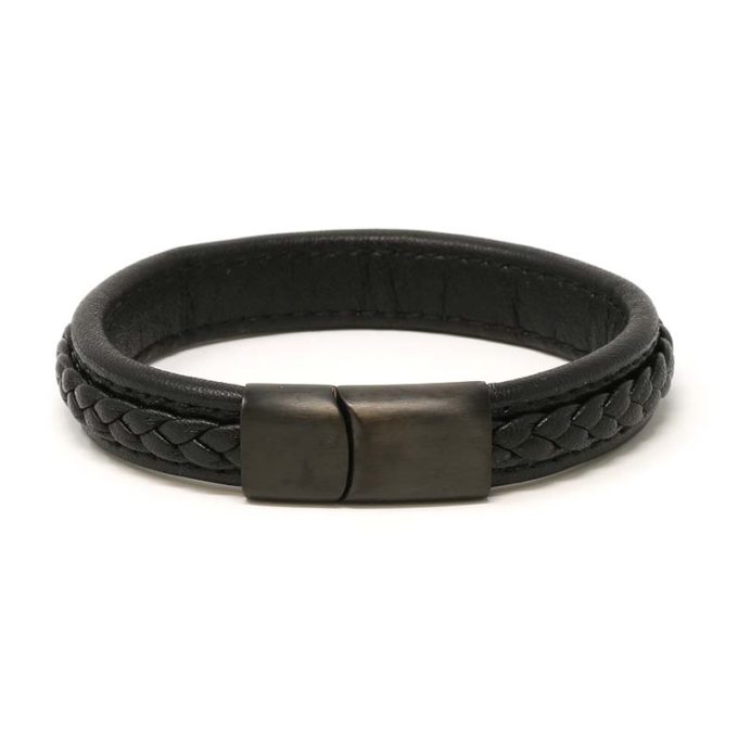 Bx1.1.mb Main Black With Black Stitching (Brushed Black Clasp) StrapsCo Braided Leather Bracelet