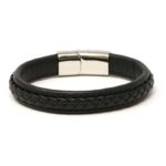 Bx1.1.ps Back Black With Black Stitching (Polished Silver Clasp) StrapsCo Braided Leather Bracelet