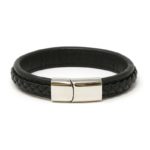 Bx1.1.ps Main Black With Black Stitching (Polished Silver Clasp) StrapsCo Braided Leather Bracelet