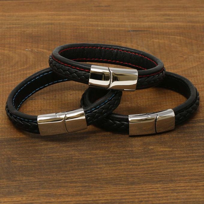 StrapsCo Braided Leather Bracelet with Yellow Gold Clasp