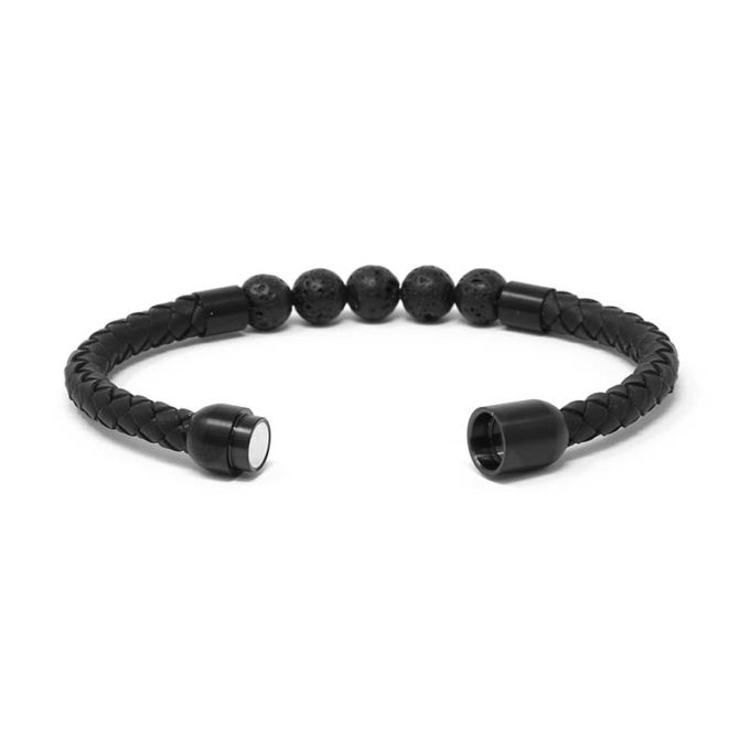 Bx2.1.mb Alt Black (Brushed Black Clasp) StrapsCo Lava Stone Leather Bracelet