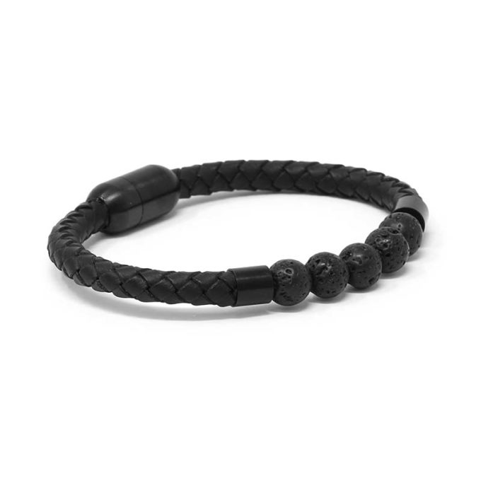 Bx2.1.mb Angle Black (Brushed Black Clasp) StrapsCo Lava Stone Leather Bracelet