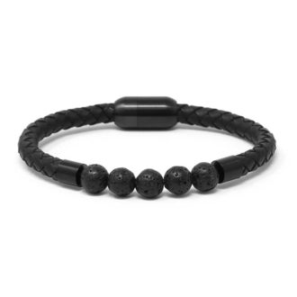 Bx2.1.mb Main Black (Brushed Black Clasp) StrapsCo Lava Stone Leather Bracelet