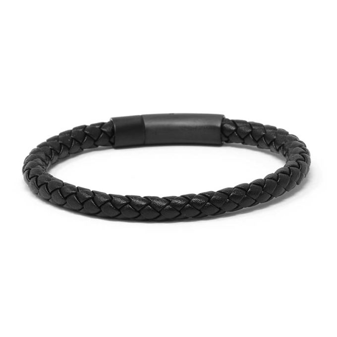 Bx3.1.mb Main Black (Brushed Black Clasp) StrapsCo Leather Bolo Bracelet