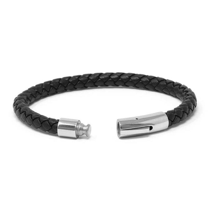 Bx3.1.ps Alt Black (Polished Silver Clasp) StrapsCo Leather Bolo Bracelet