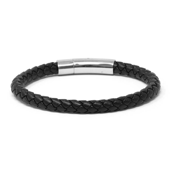 Bx3.1.ps Main Black (Polished Silver Clasp) StrapsCo Leather Bolo Bracelet