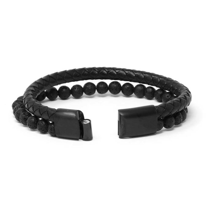 Lava Stone & Bolo Leather Bracelet with Open Clasp