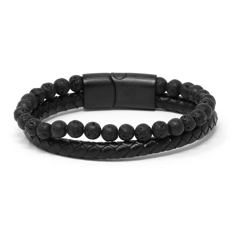 Wide Plaited Leather Bracelet with Gold Clasp StrapsCo