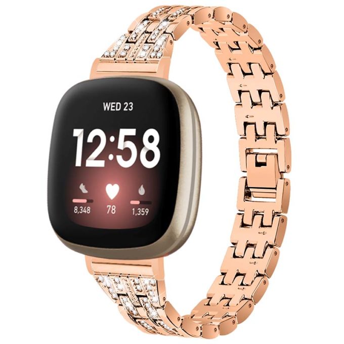 fb.m128.rg Main Rose Gold StrapsCo Chain Link Alloy Bracelet Watch Strap with Rhinestones for Fitbit Sense Fitbit Versa