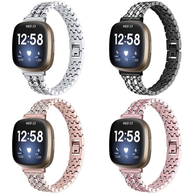 fb.m129 All Color StrapsCo Metal Alloy Bracelet Watch Band Strap with Rhinestones for Fitbit Sense Fitbit Versa 3