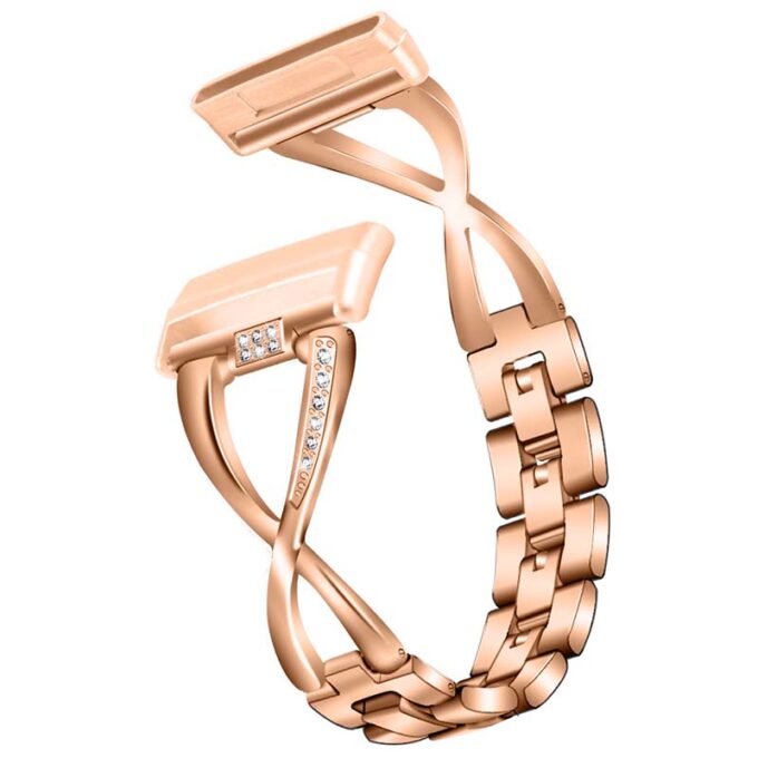 fb.m130.rg Alt Rose Gold StrapsCo Metal Alloy Jewellery Bracelet Watch Strap with Rhinestones for Fitbit Versa 3 Fitbit Sense
