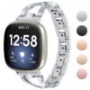 fb.m130.ss Gallery Silver StrapsCo Metal Alloy Jewellery Bracelet Watch Strap with Rhinestones for Fitbit Versa 3 Sense