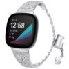 fb.m131.ss Main Silver StrapsCo Cuff Chain Womens Watch Bracelet with Rhinestones for Fitbit Versa 3 Fitbit Sense