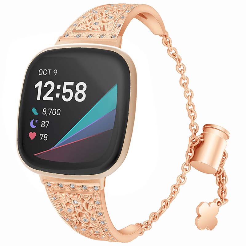 Buy Gold Chain Bangle for Fitbit Charge 6, Leather Band for Fitbit