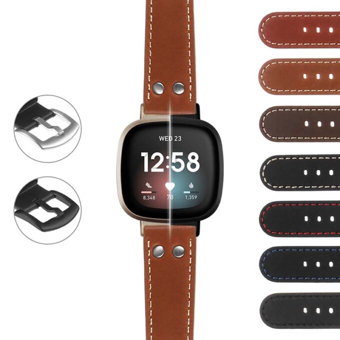 fb.sn .ds15 DASSARI Leather Pilot Strap with Rivets Fitbit Sense