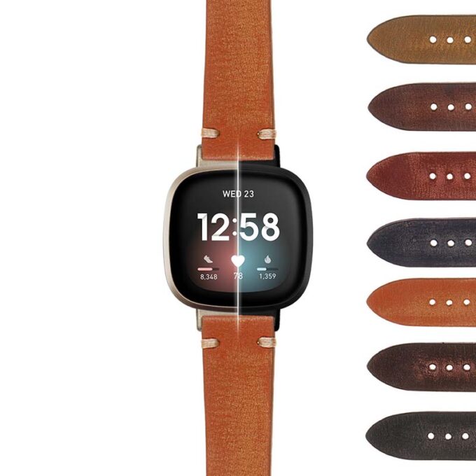 fb.v3.ks4 StrapsCo Hand Stitched Vintage Washed Leather Strap for Fitbit Versa 3