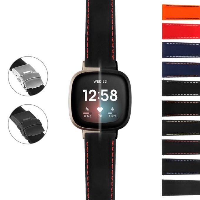fb.v3.pu12 StrapsCo Rubber Strap with Stitching Clasp for Fitbit Versa 3