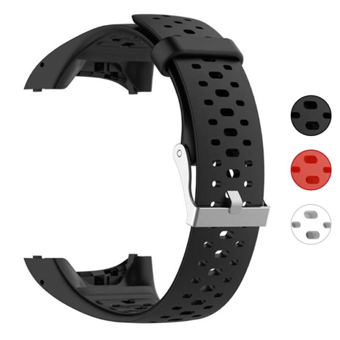 P.r8.1 Gallery Black StrapsCo Perforated Silicone Rubber Watch Band Strap For Polar M400 M4