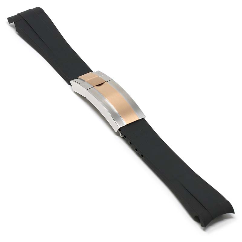 r.rx1 .1.ss .rg Main Black Silver Rose Gold Clasp StrapsCo Silicone Rubber Replacement Watch Band Strap For Rolex With Curved Ends