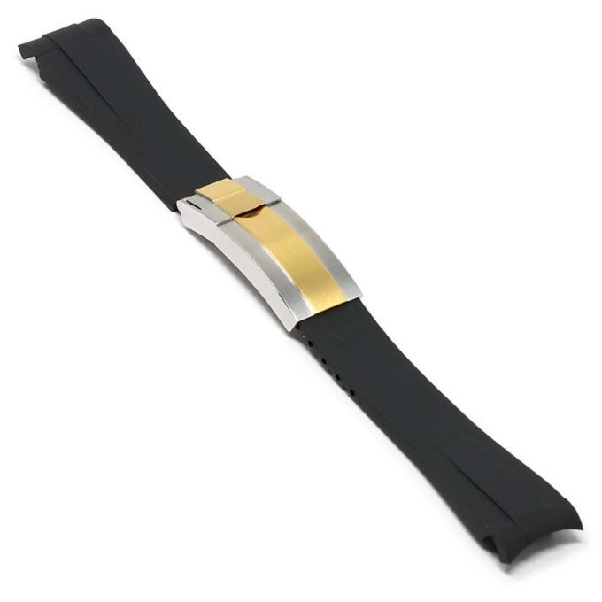 r.rx1 .1.ss .yg Main Black Silver Yellow Gold Clasp StrapsCo Silicone Rubber Replacement Watch Band Strap For Rolex With Curved Ends